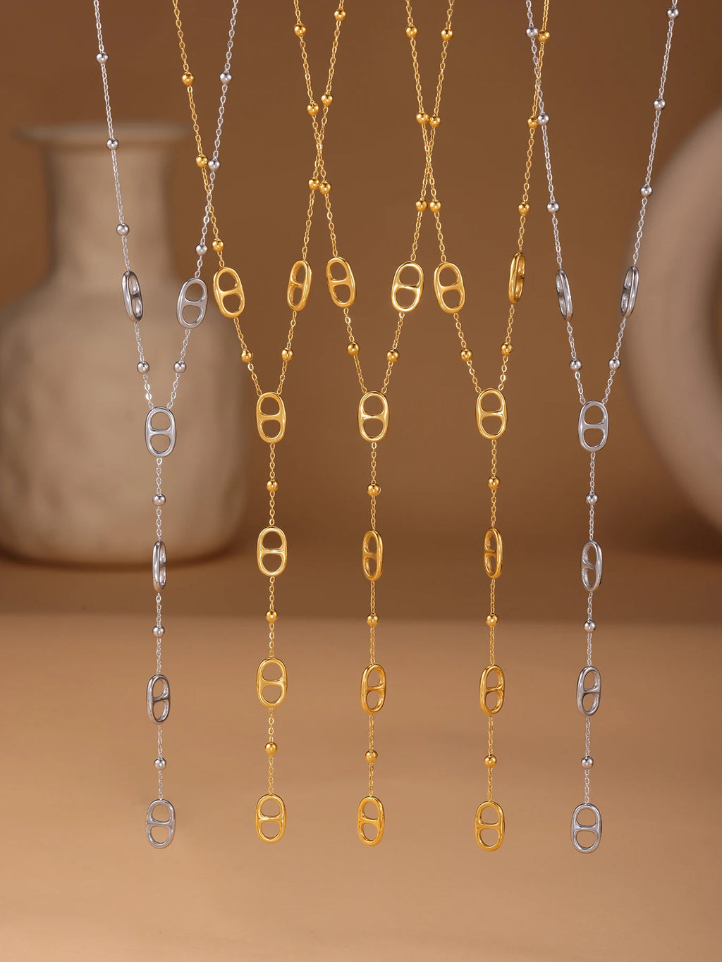 Collier femme en acier inoxydable – Longue chaîne plaquée or PVD