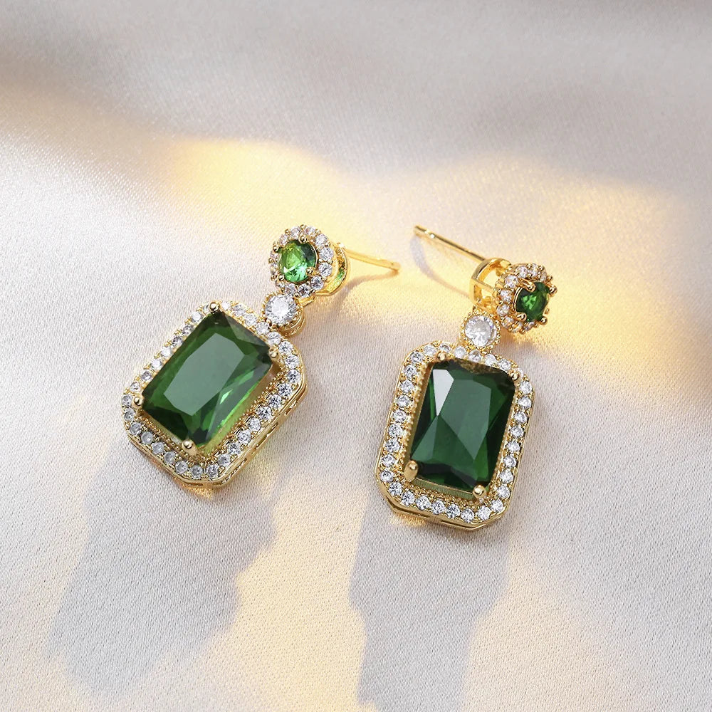 Ensemble bijoux 4 pièces strass carré – Collier, boucles d’oreilles et bague, cadeau mariée