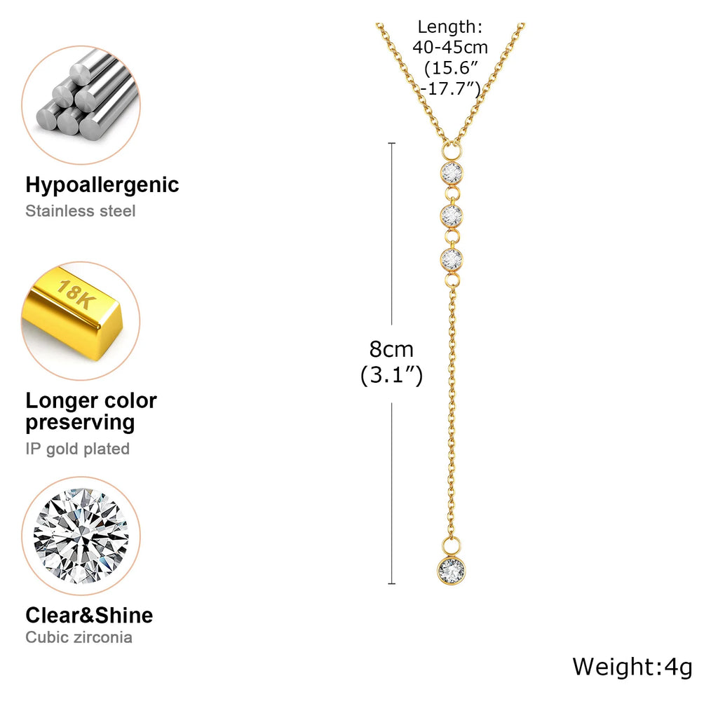 Collier lariat en acier inoxydable plaqué or – Pendentif goutte en Y