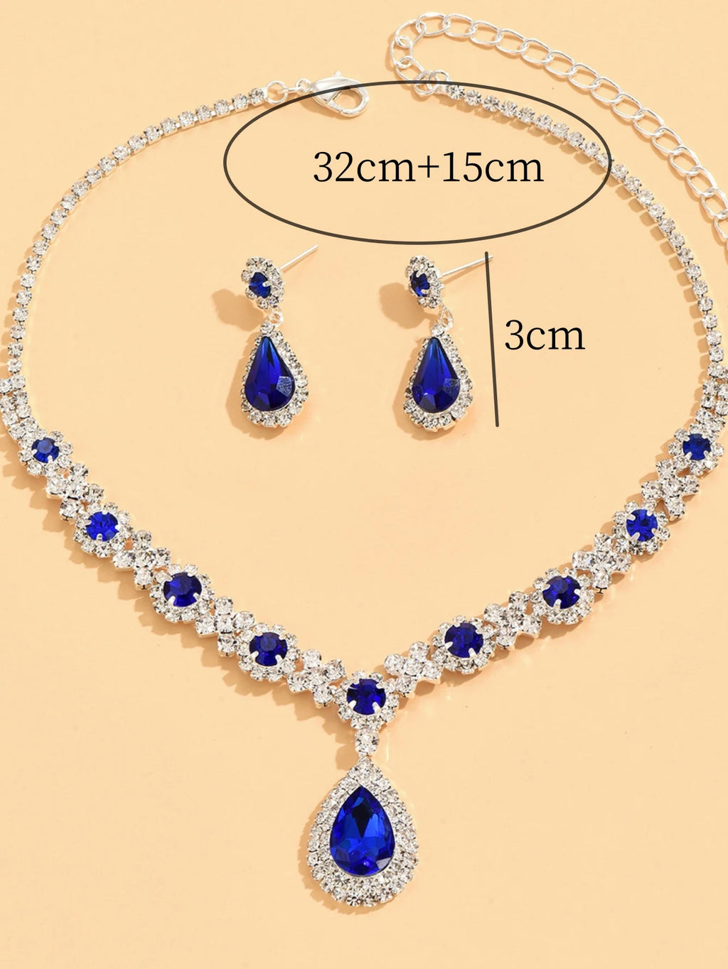 Ensemble collier cristal goutte avec boucles d’oreilles – Parure élégante