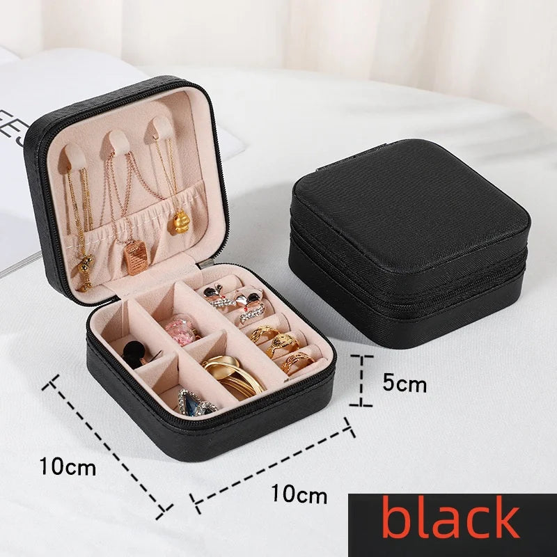 Boîte à bijoux portable en cuir – Mini organisateur de voyage pour colliers, bagues et boucles d’oreilles