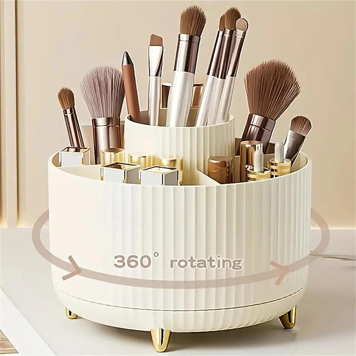 Organisateur de maquillage rotatif 360° – Rangement cosmétique en plastique avec 5 compartiments