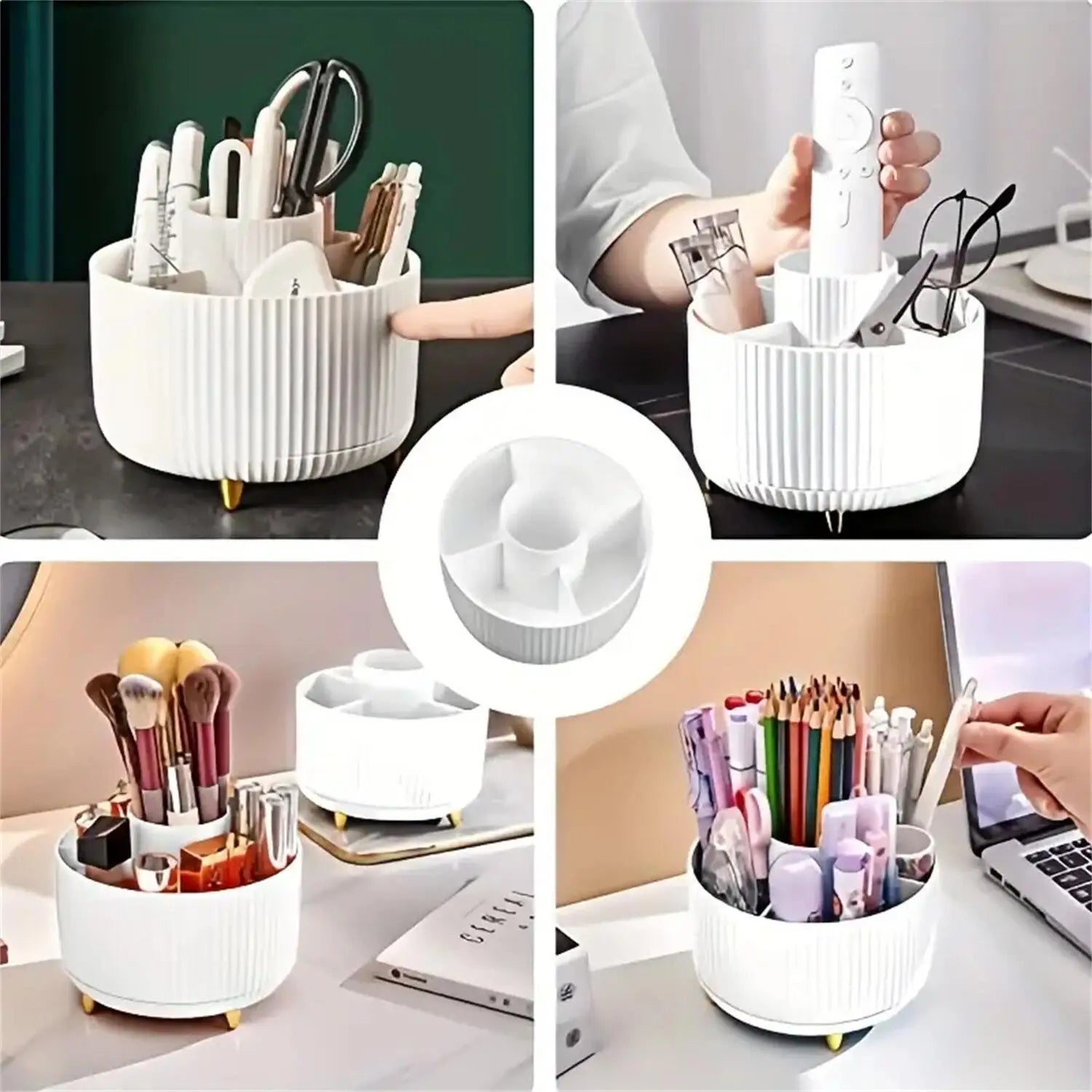 Organisateur de maquillage rotatif 360° – Rangement cosmétique en plastique avec 5 compartiments