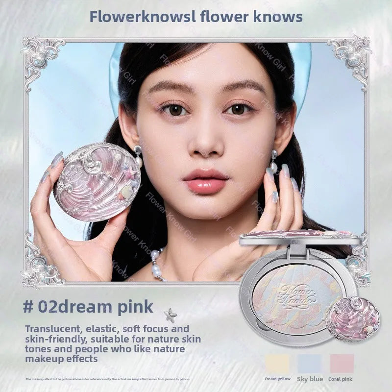 Poudre Pressée Flower Knows Cupidon Fraise - Matifiante Soft Focus Contrôle Sébum Teinte Cloud Blue