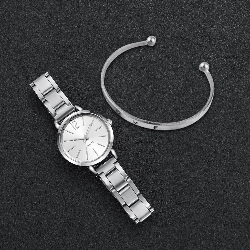 Ensemble montre femme dorée quartz – Montre bracelet en acier + manchette assortie