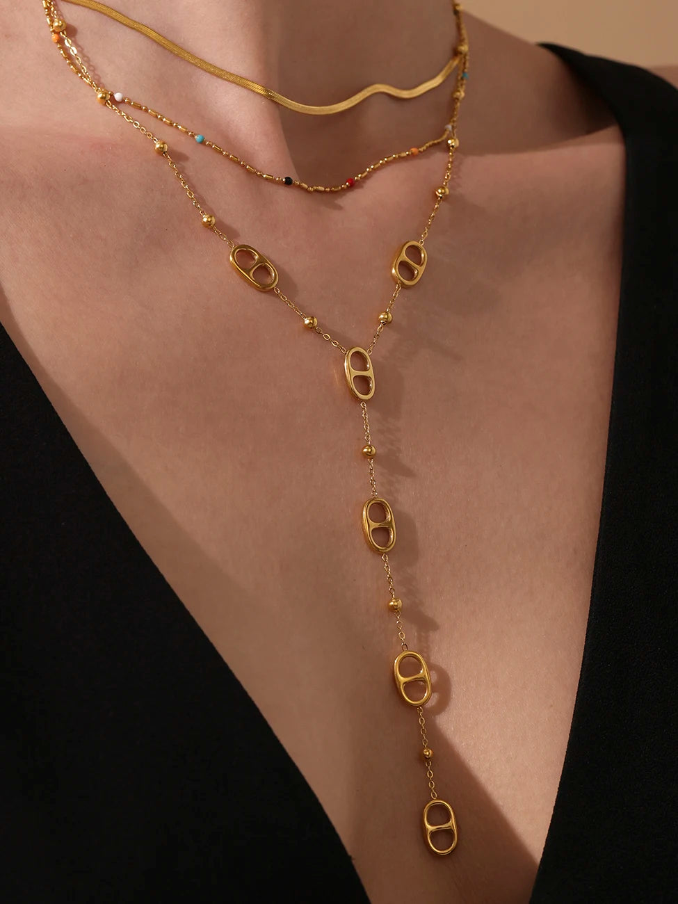 Collier femme en acier inoxydable – Longue chaîne plaquée or PVD