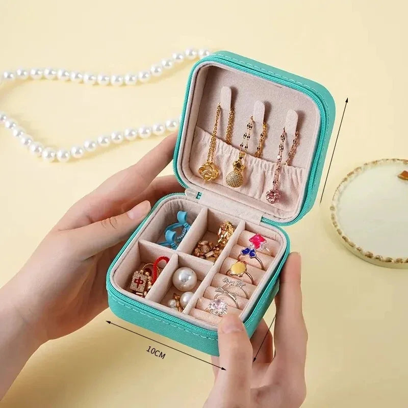 Boîte à bijoux portable en cuir – Mini organisateur de voyage pour colliers, bagues et boucles d’oreilles
