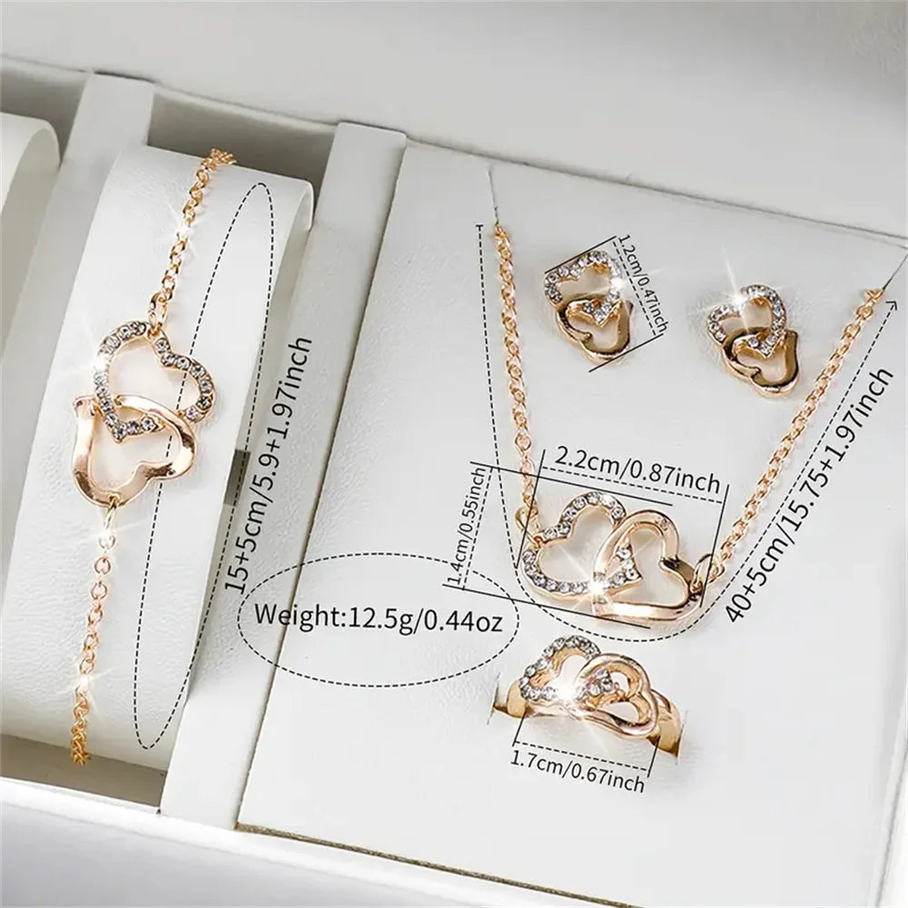 Ensemble montre femme cœur dorée quartz – Set 6 pièces