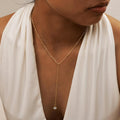 Collier lariat en acier inoxydable plaqué or – Pendentif goutte en Y