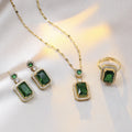 Ensemble bijoux 4 pièces strass carré – Collier, boucles d’oreilles et bague, cadeau mariée