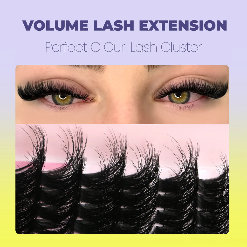 Extensions de Cils en Grappes GROINNEYA – Cils Individuels Volume Vaporeux Effet Naturel