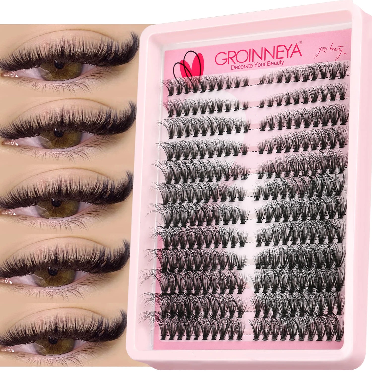 Extensions de Cils en Grappes GROINNEYA – Cils Individuels Volume Vaporeux Effet Naturel